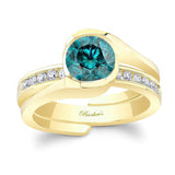 Half Bezel Blue And White Diamond Interlocking Bridal Set