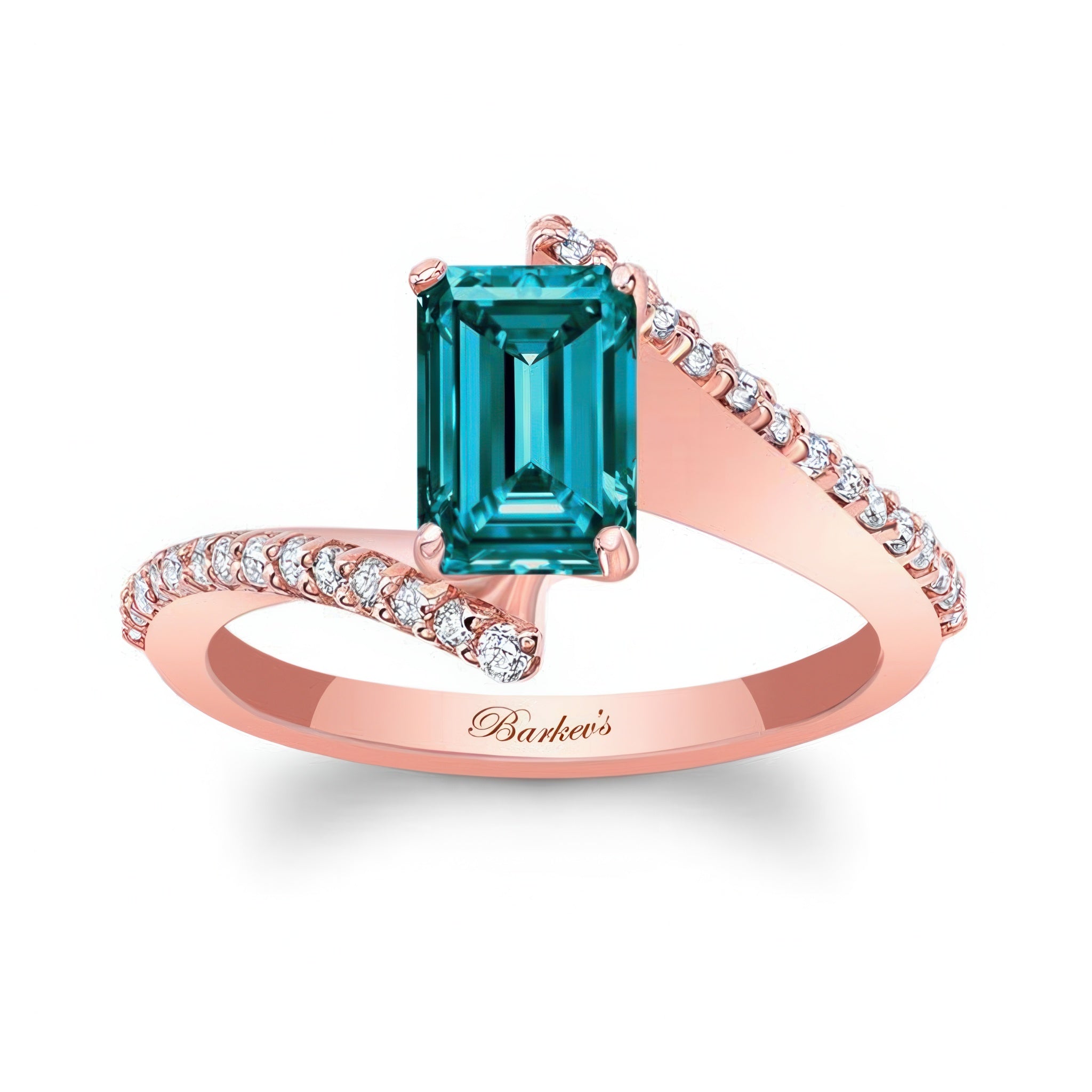 Emerald Cut Blue And White Diamond Pave Engagement Ring