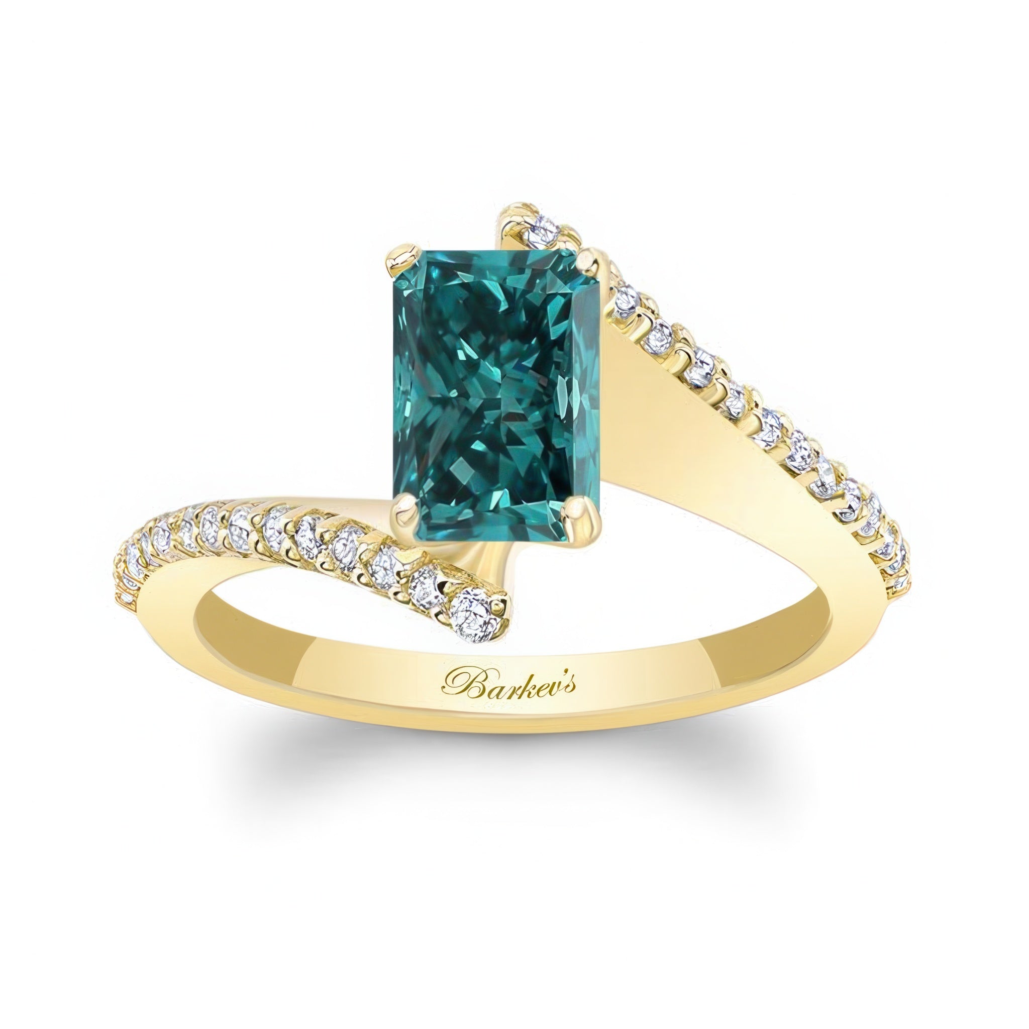 Radiant Cut Blue And White Diamond Pave Engagement Ring