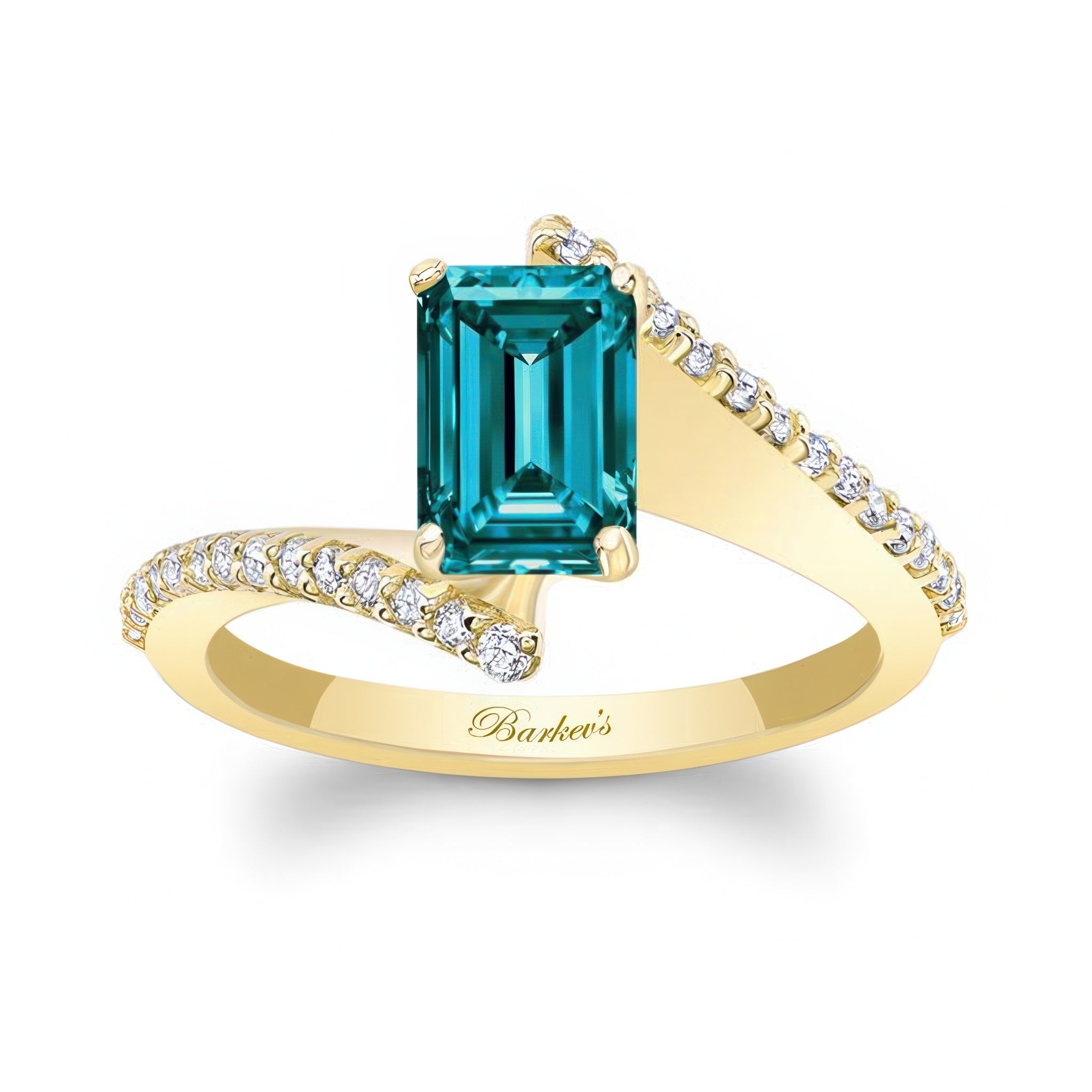 Emerald Cut Blue And White Diamond Pave Engagement Ring