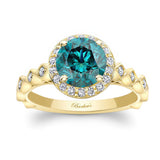 Vintage Halo Blue And White Diamond Engagement Ring