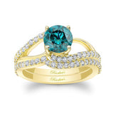 Split Shank Blue And White Diamond Bridal Set