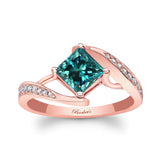 Unique Princess Cut Blue And White Diamond Ring