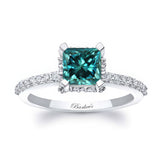 Hidden Halo Princess Cut Blue And White Diamond Engagement Ring