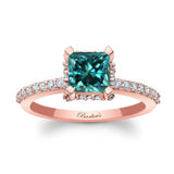 Hidden Halo Princess Cut Blue And White Diamond Engagement Ring