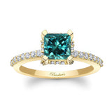 Hidden Halo Princess Cut Blue And White Diamond Engagement Ring
