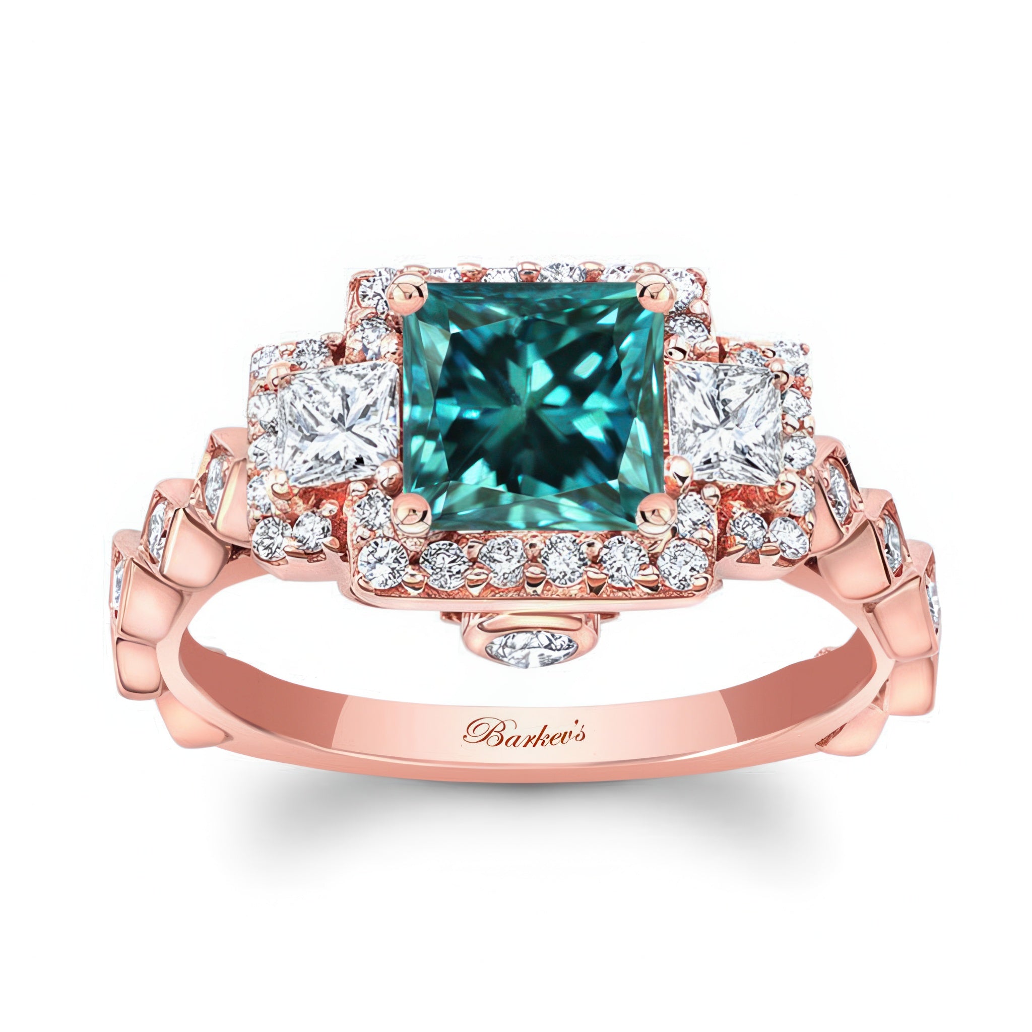 Vintage Three Stone Blue And White Diamond Engagement Ring