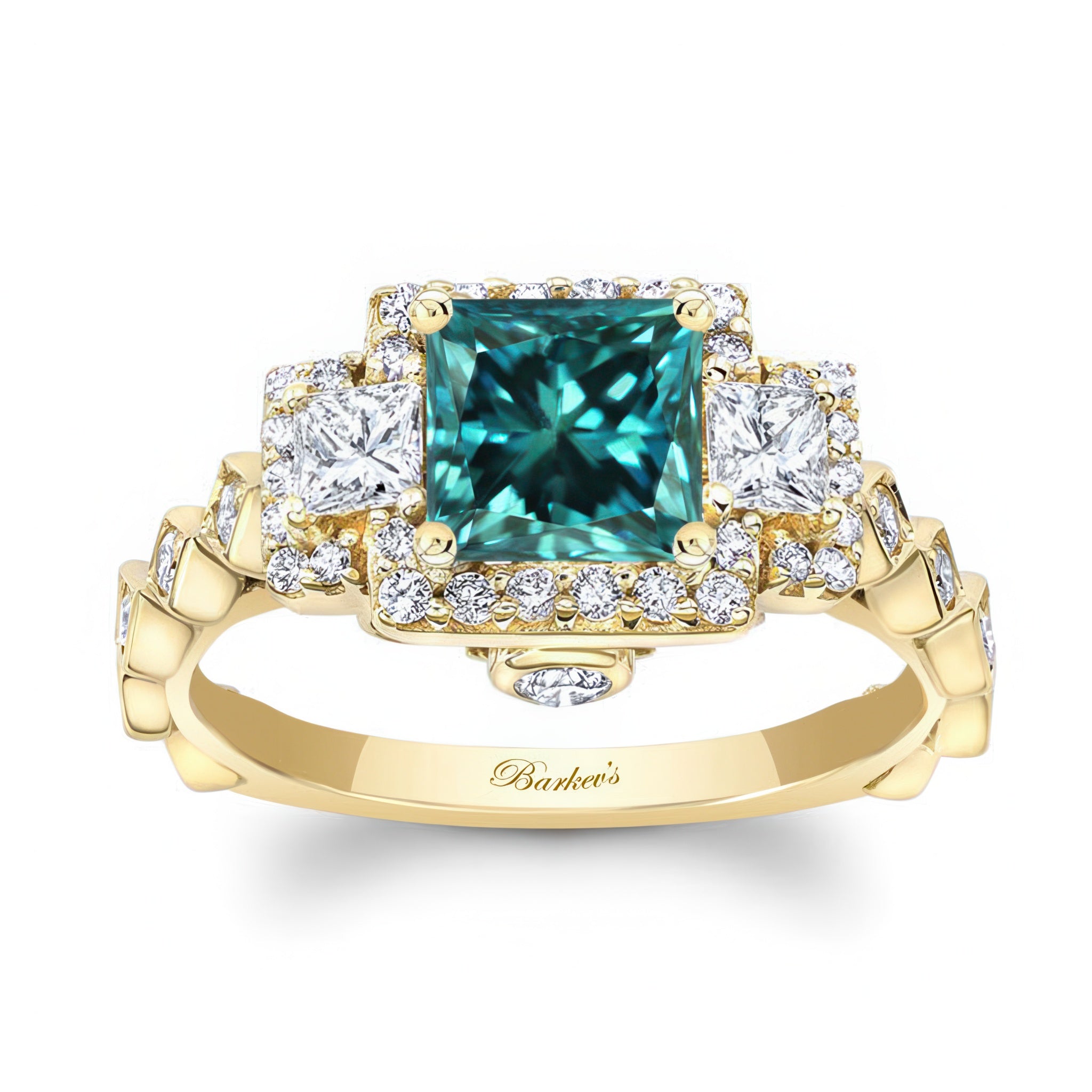 Vintage Three Stone Blue And White Diamond Engagement Ring