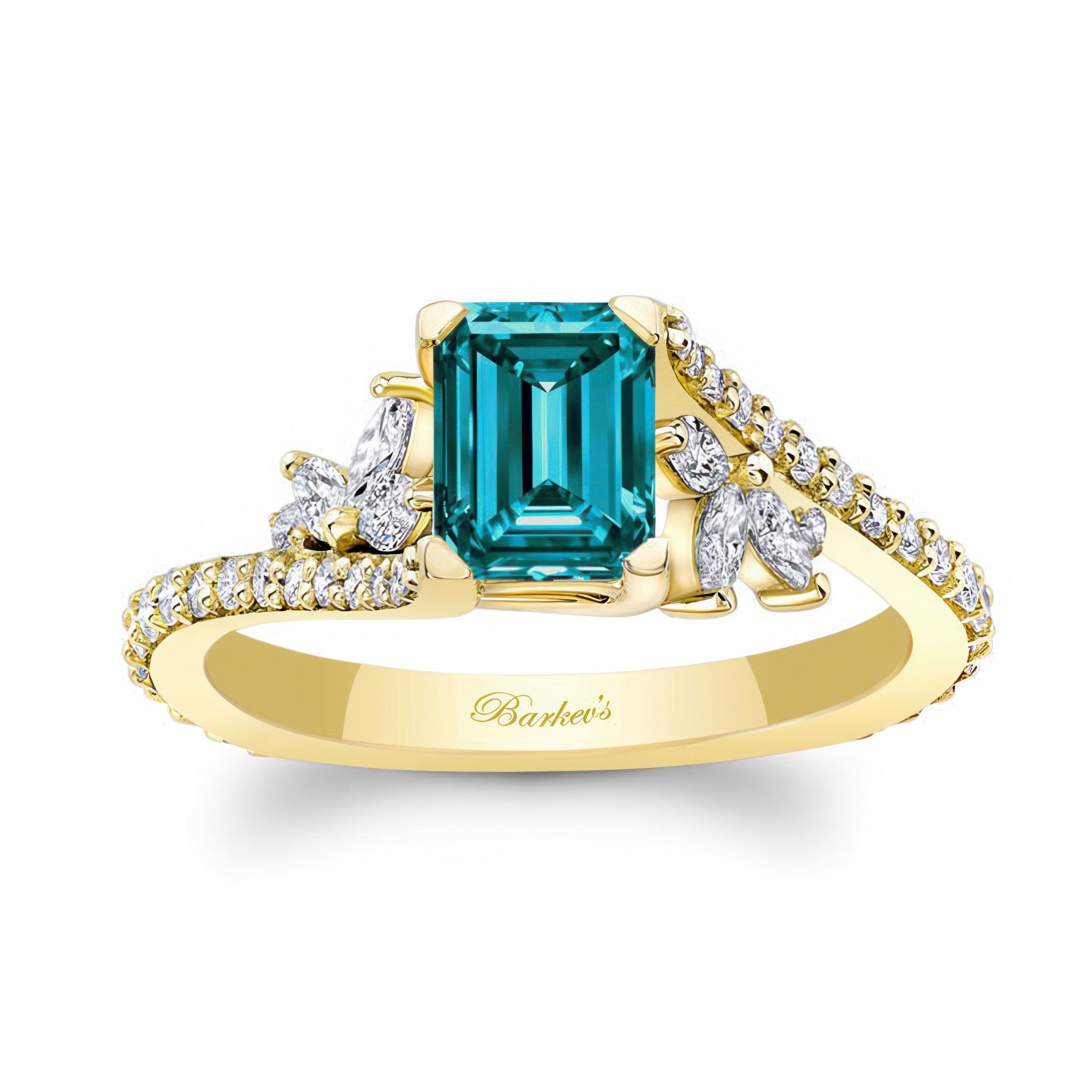 1 Carat Emerald Cut Blue And White Diamond Ring