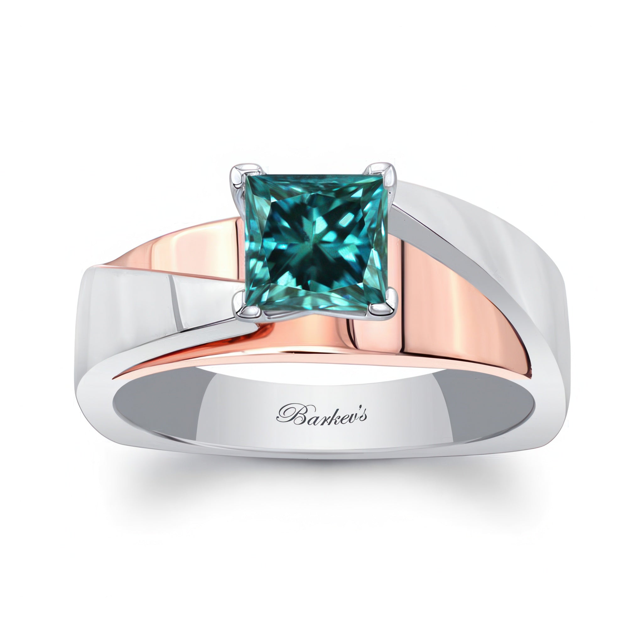 Princess Cut Blue Diamond Cathedral Solitaire Ring