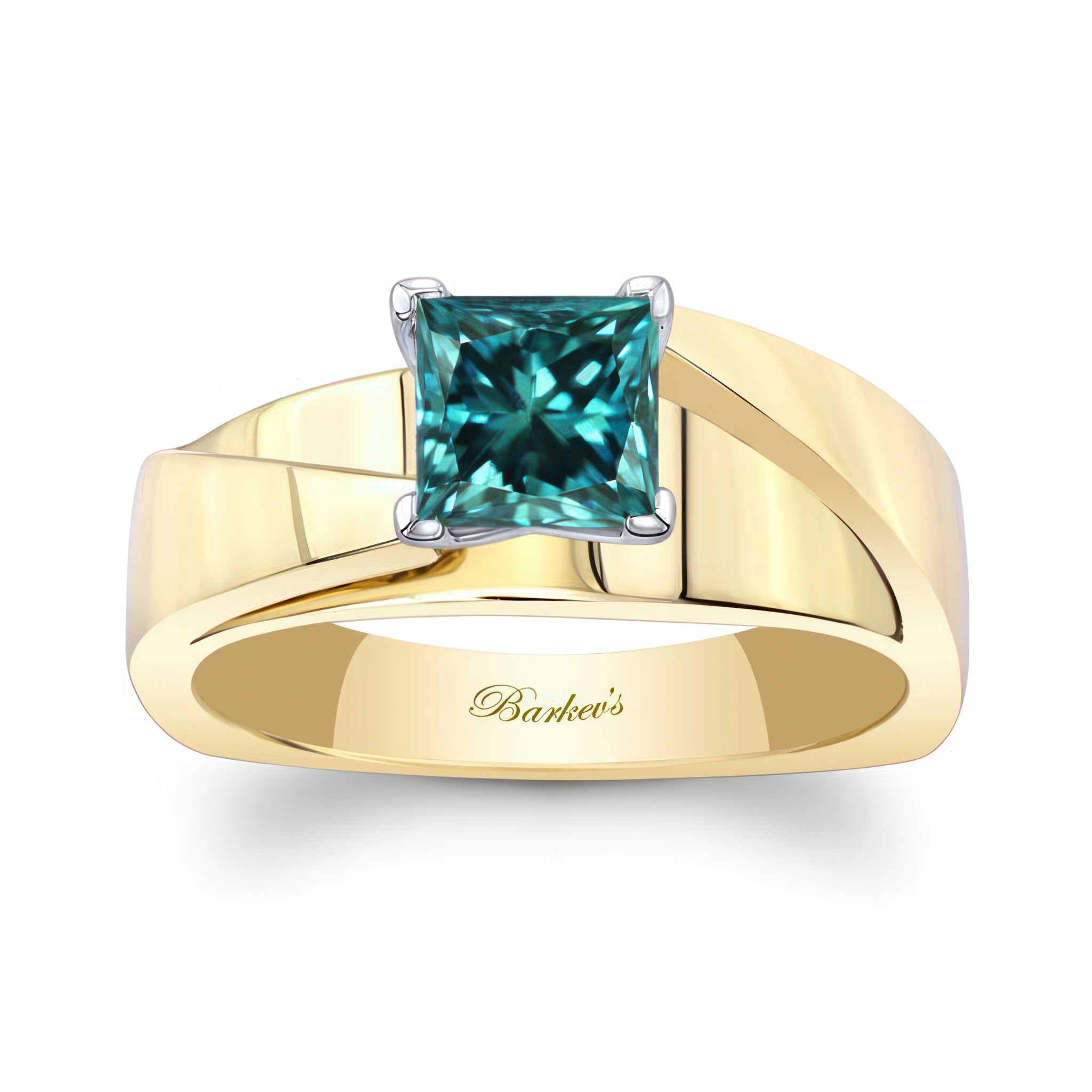 Princess Cut Blue Diamond Cathedral Solitaire Ring