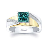 Princess Cut Blue Diamond Pave Engagement Ring