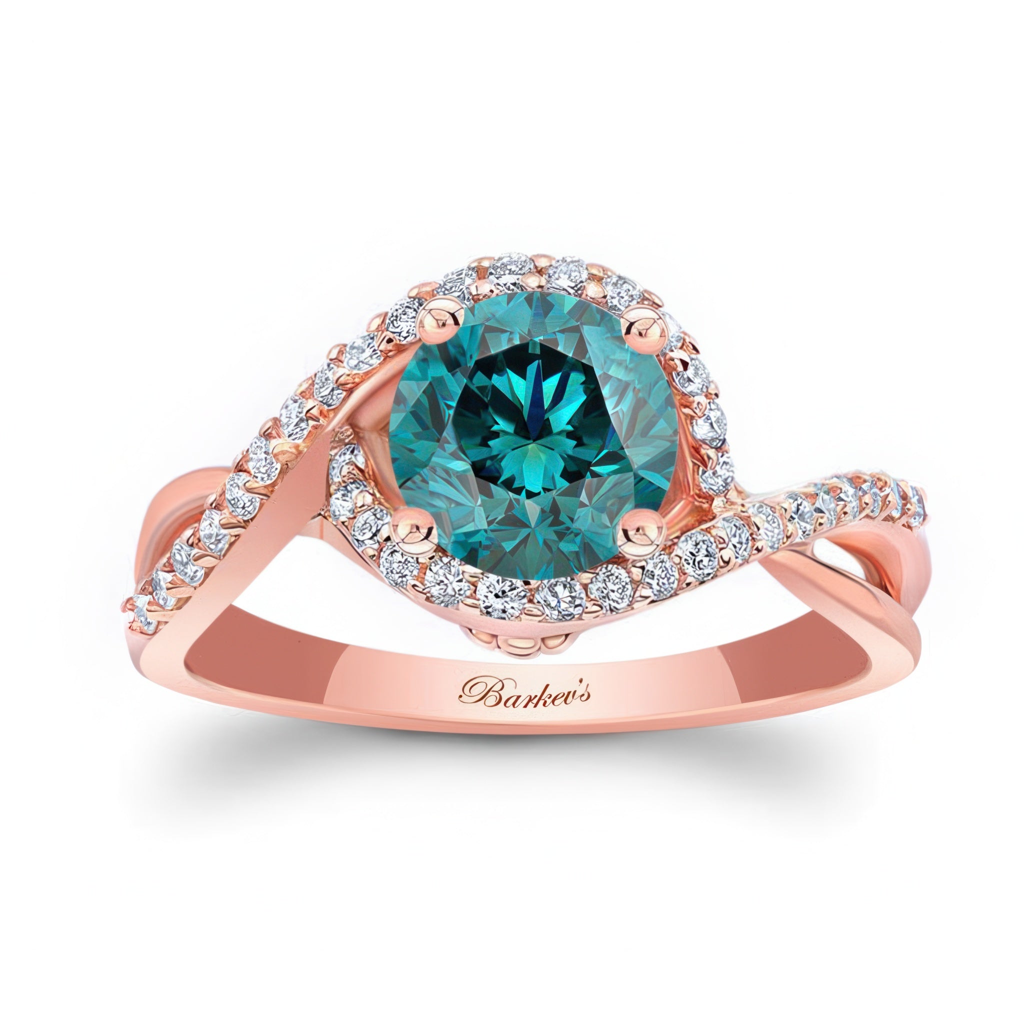 Twisted Halo Blue And White Diamond Engagement Ring