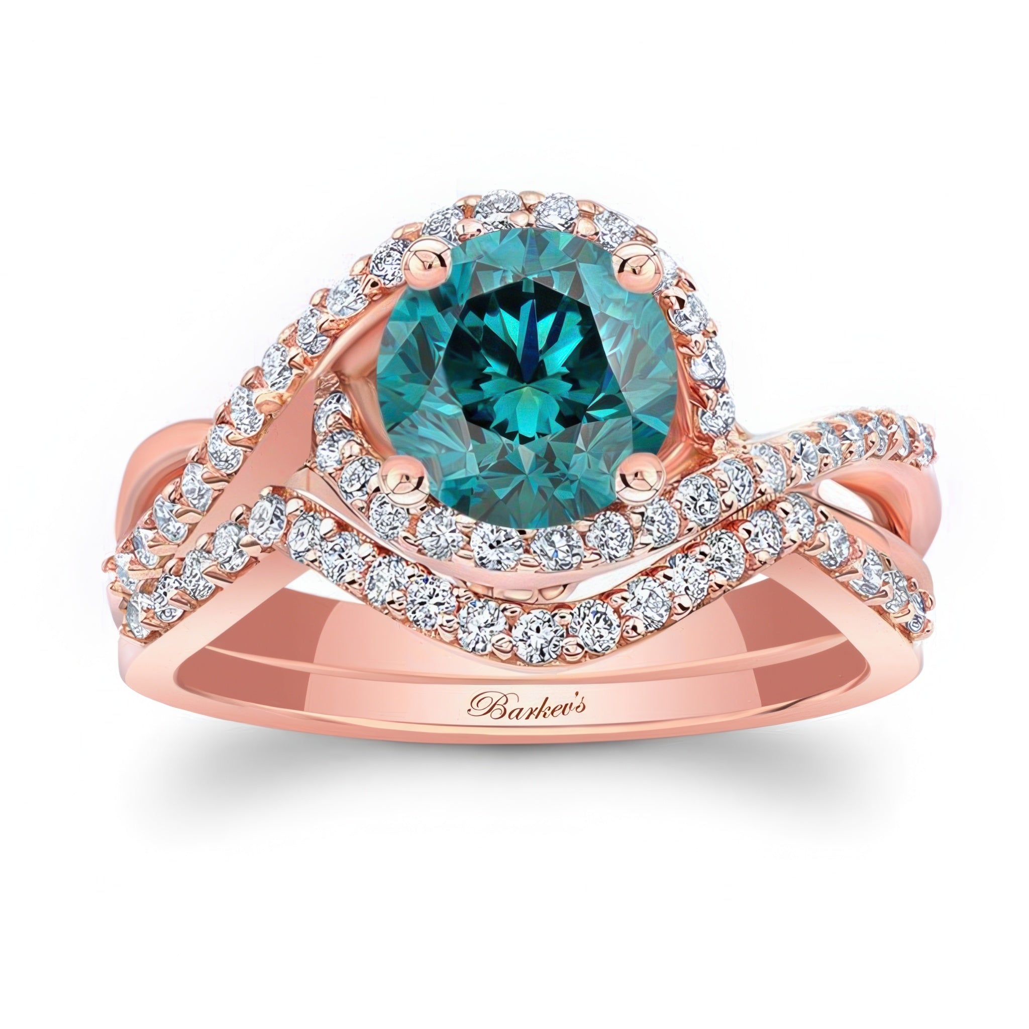 Twisted Halo Blue And White Diamond Wedding Set