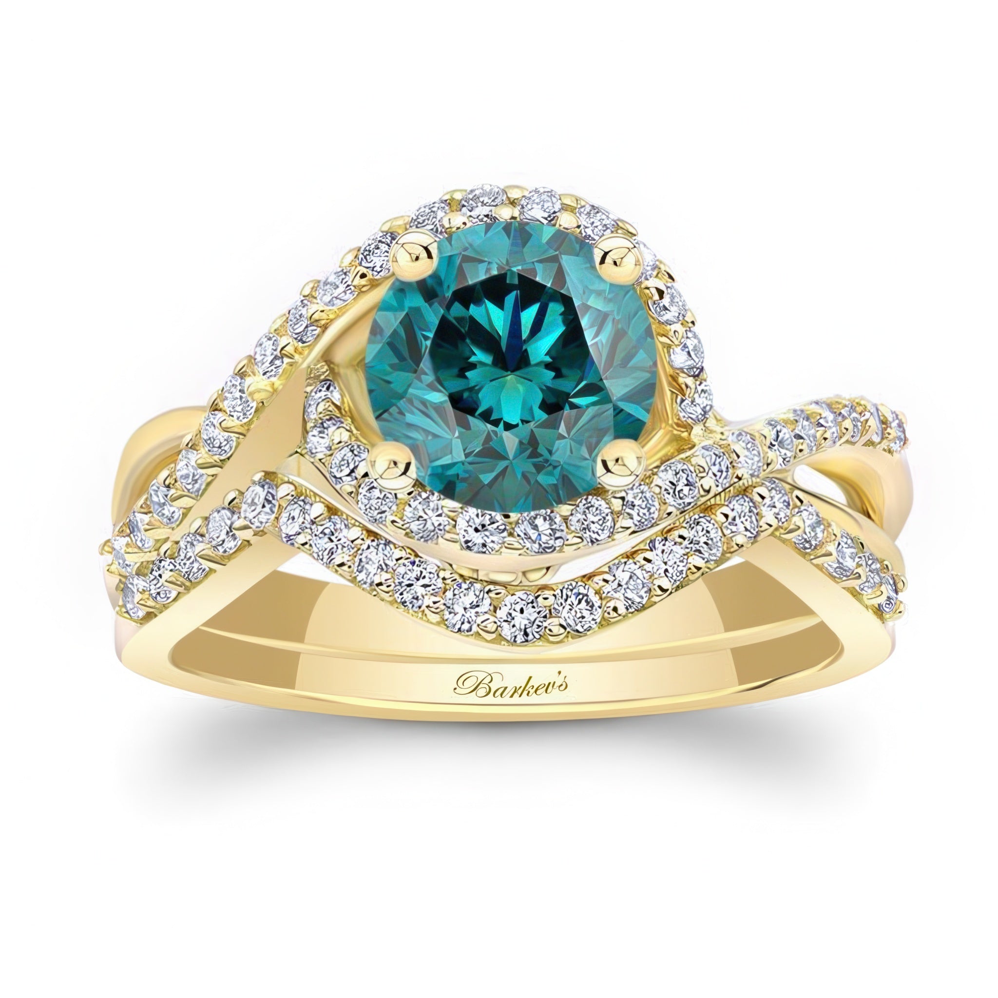 Twisted Halo Blue And White Diamond Wedding Set