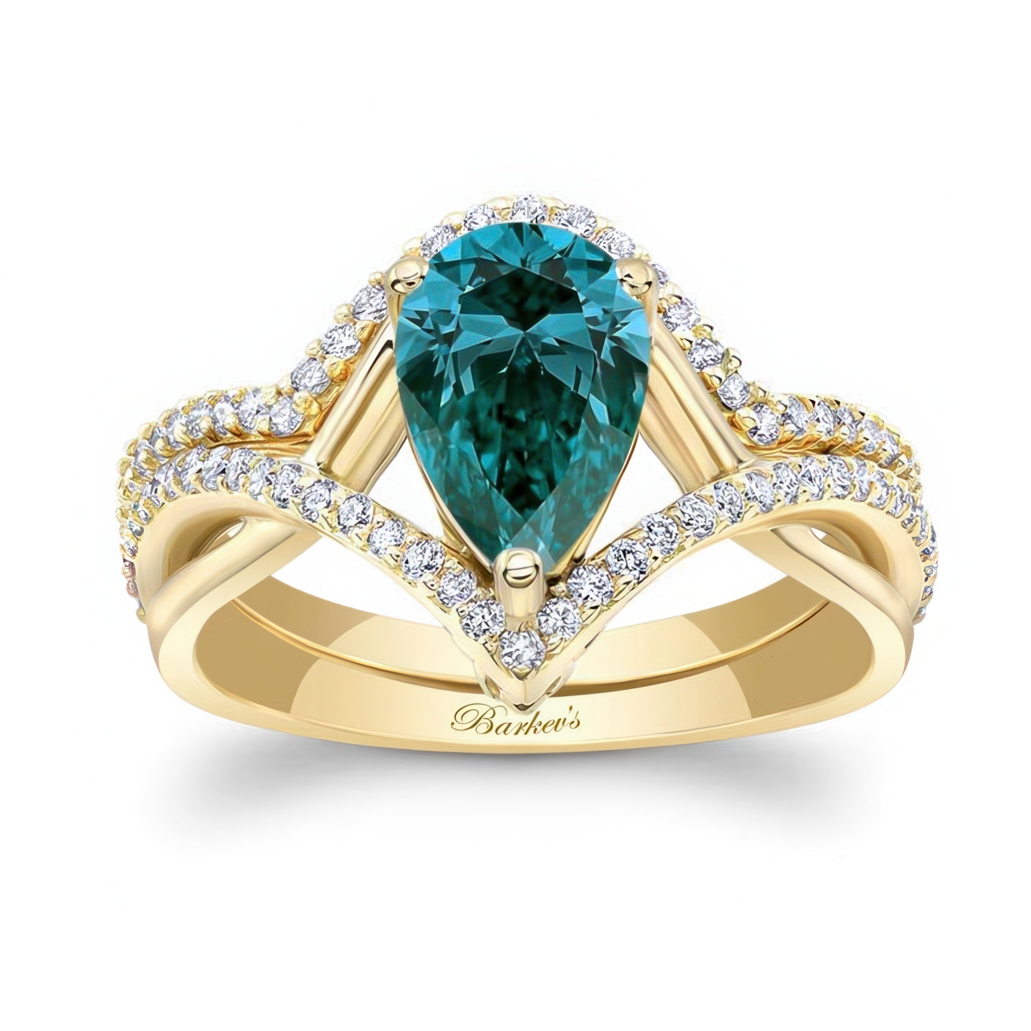 Unique Pear Shaped Blue And White Diamond Wedding Set