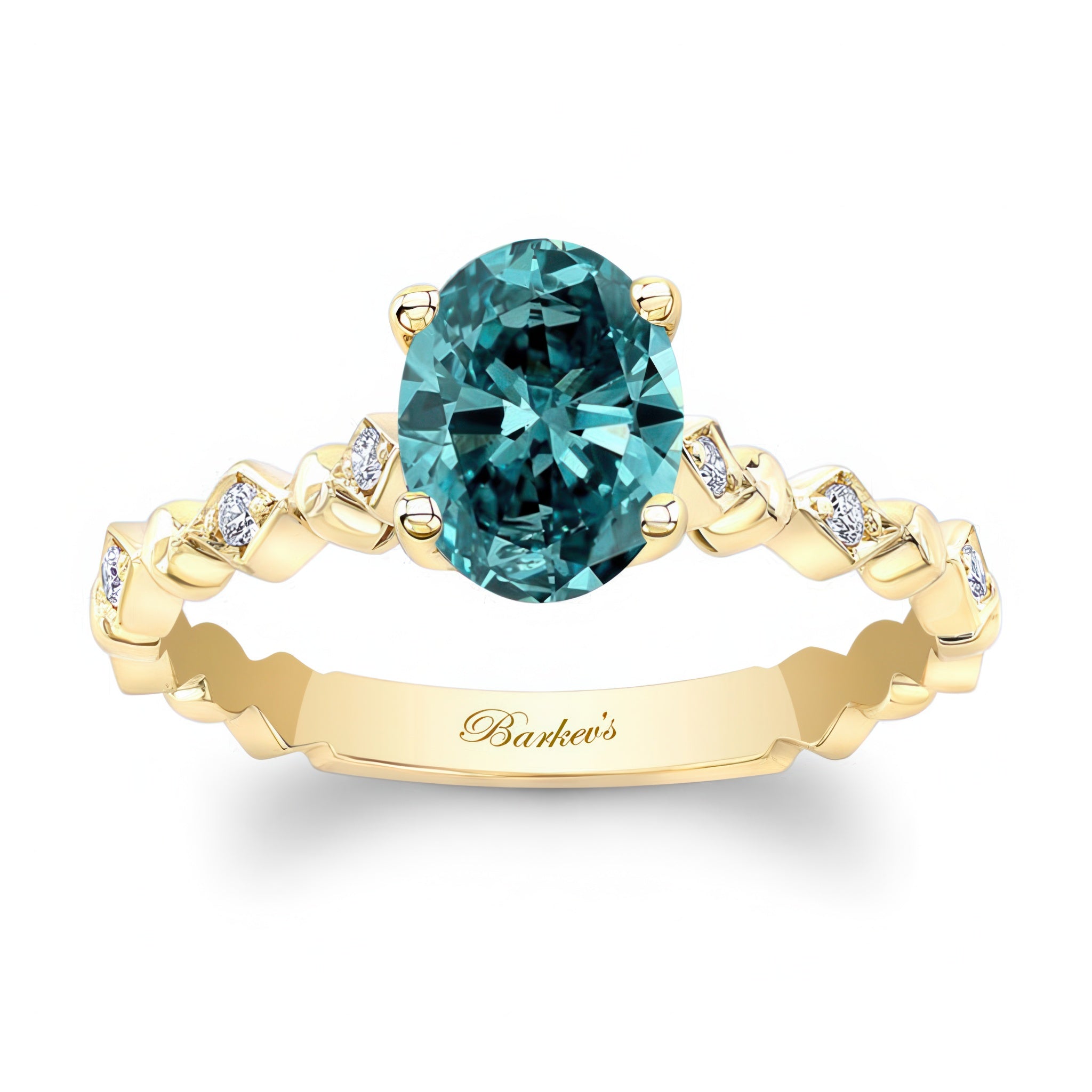 Art Deco Oval Blue And White Diamond Engagement Ring