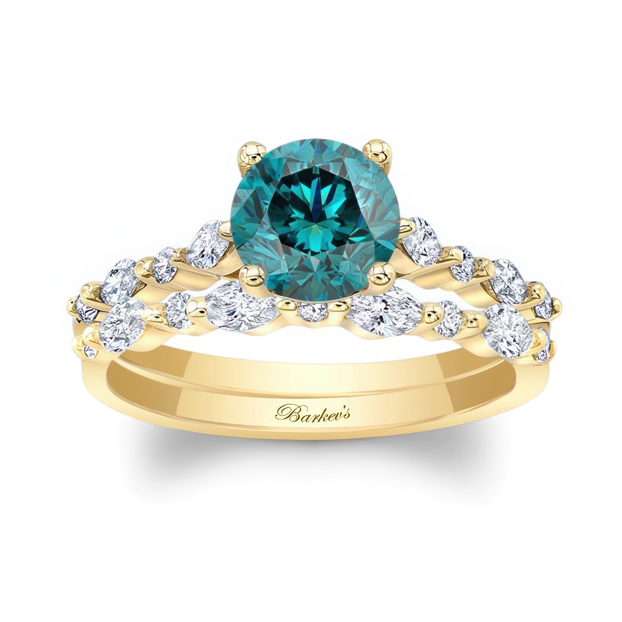 Vintage Style Blue And White Diamond Wedding Ring Set
