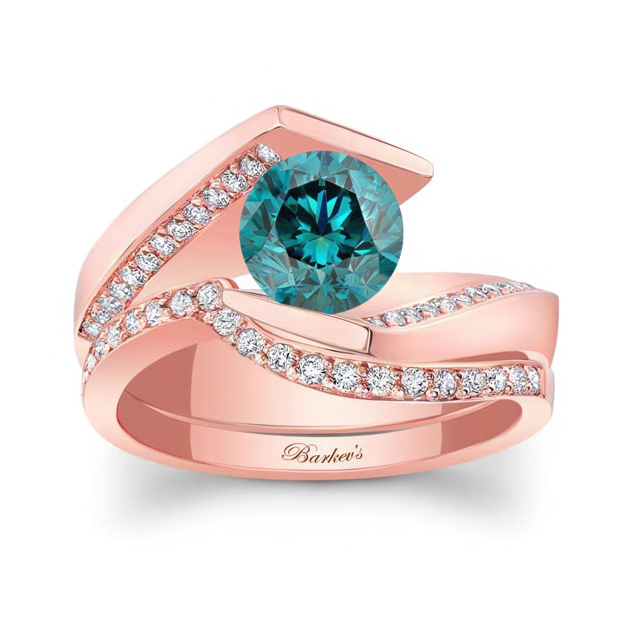 Tension Setting Blue And White Diamond Bridal Set