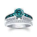 Blue Diamond Channel Set Wedding Ring Set
