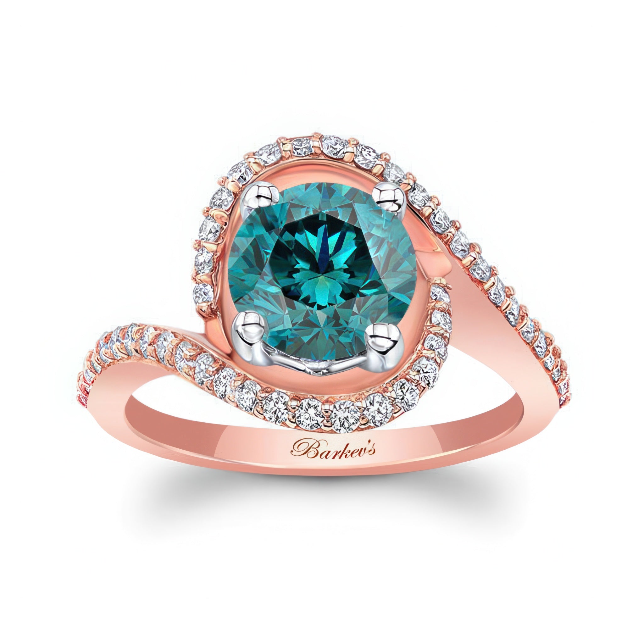 Floating Halo Blue And White Diamond Engagement Ring