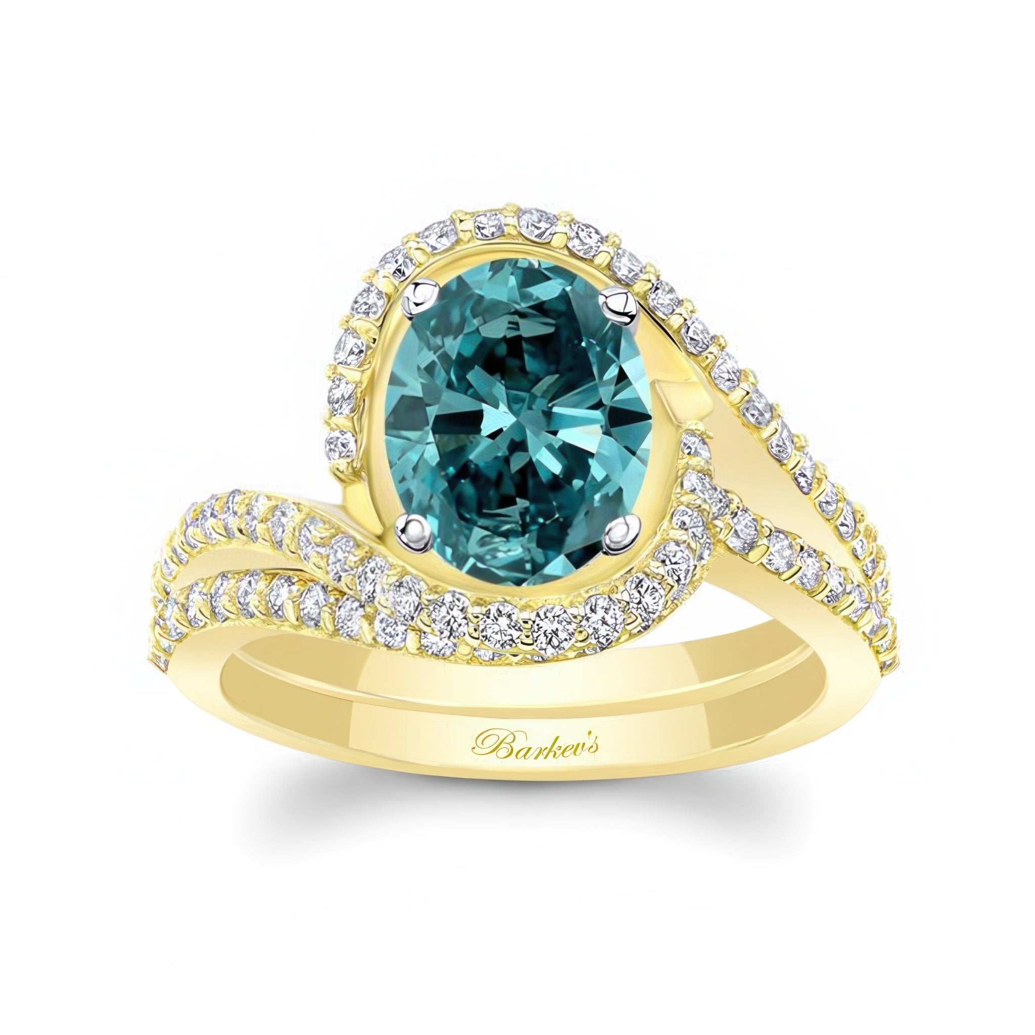 2 Carat Oval Blue And White Diamond Wedding Ring Set