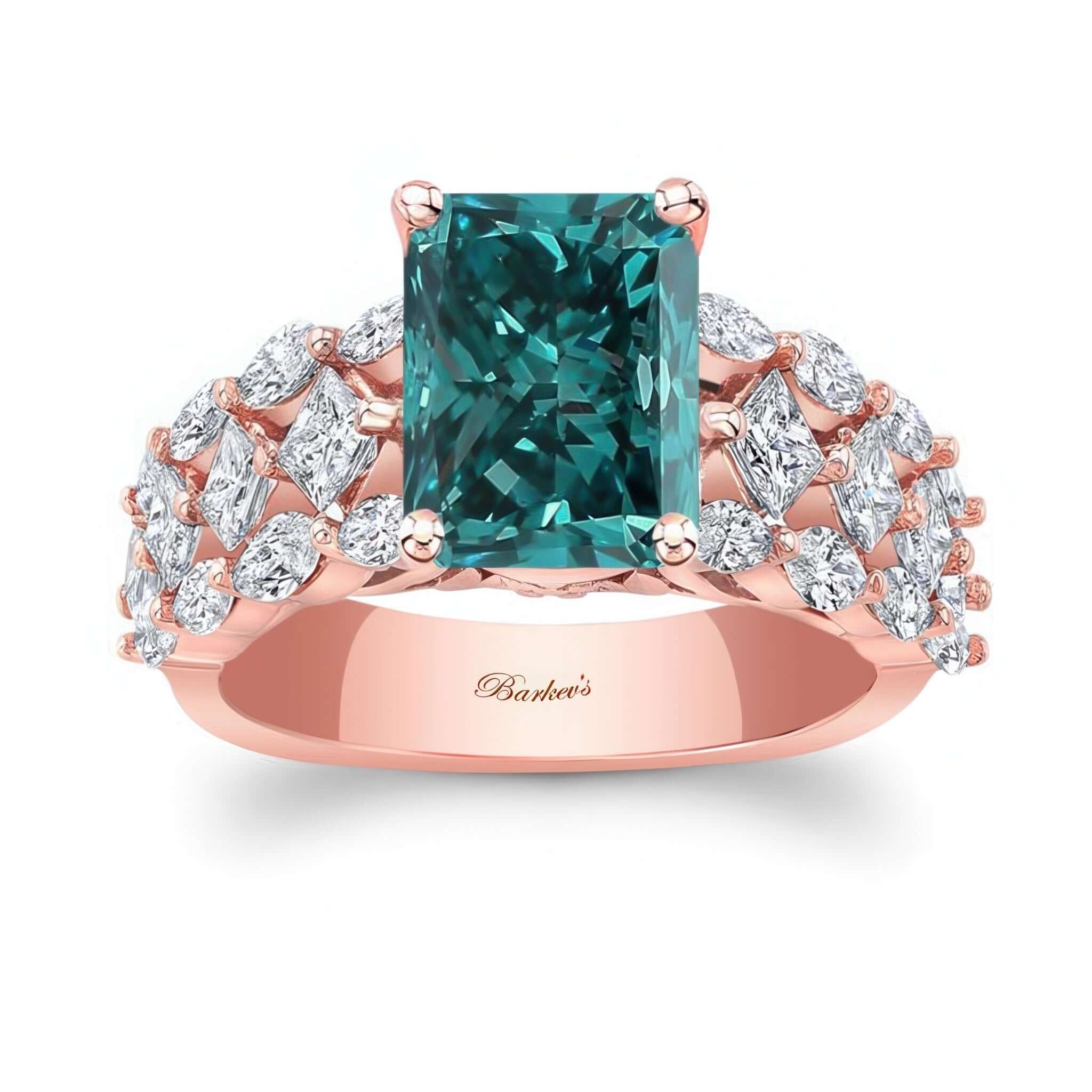 Three Row Radiant Cut Blue And White Diamond Ring