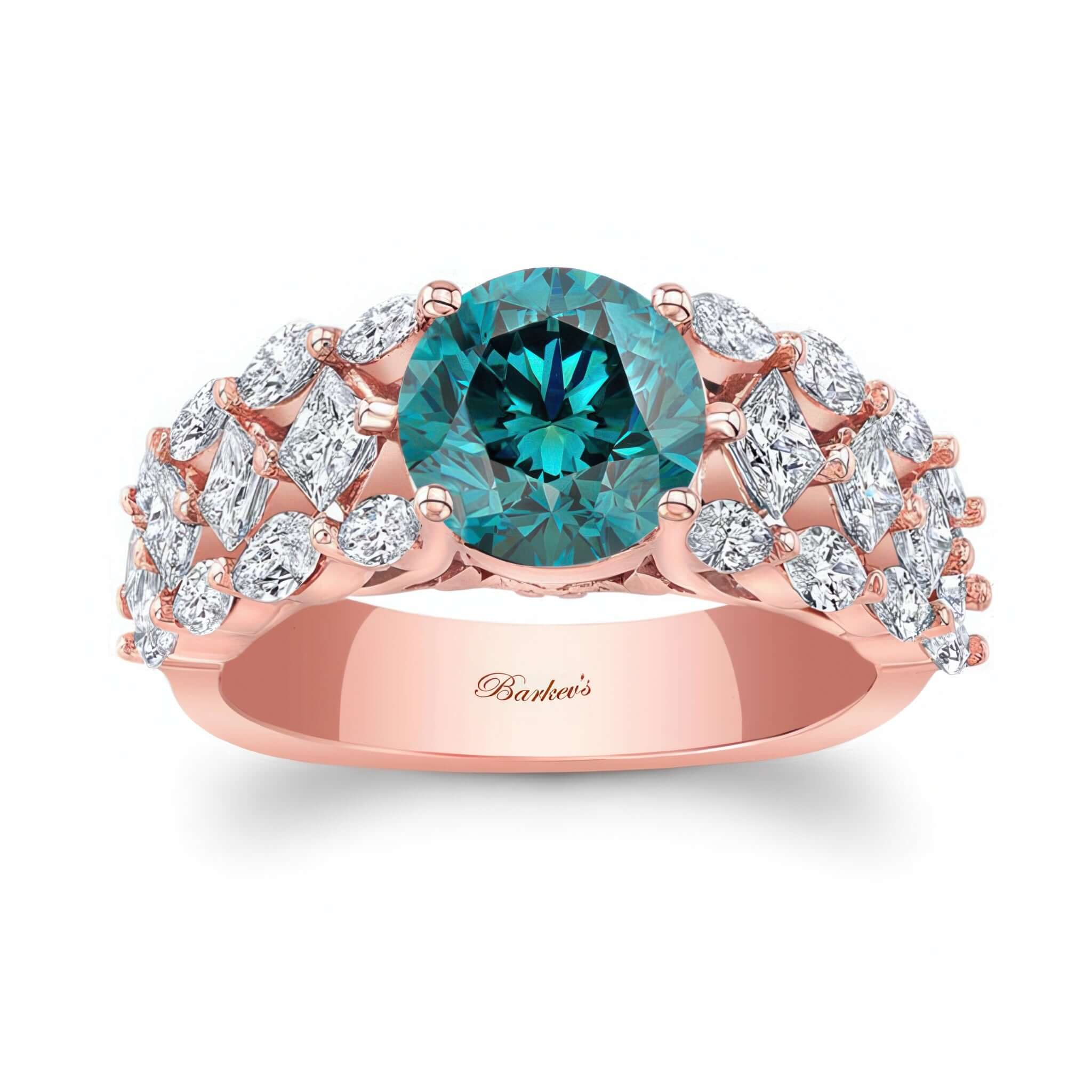 Three Row Blue And White Diamond Ring