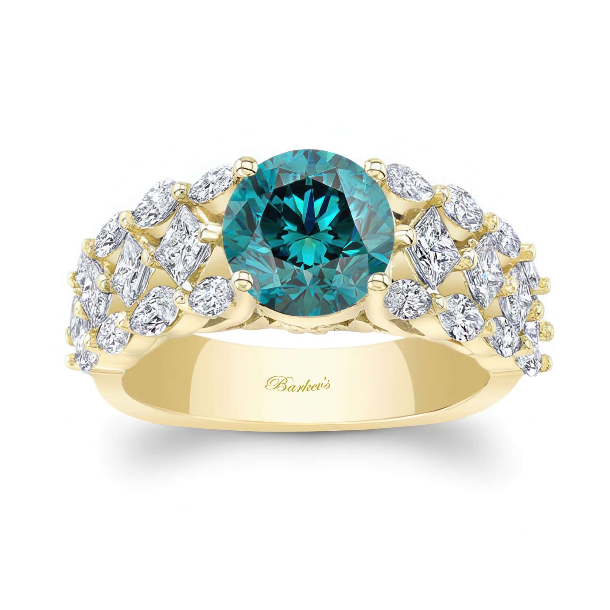 Three Row Blue And White Diamond Ring