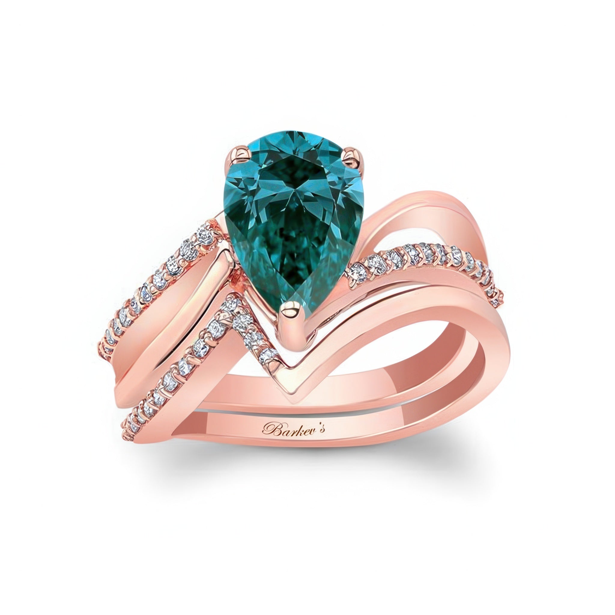 Split Shank Pear Blue And White Diamond Bridal Set