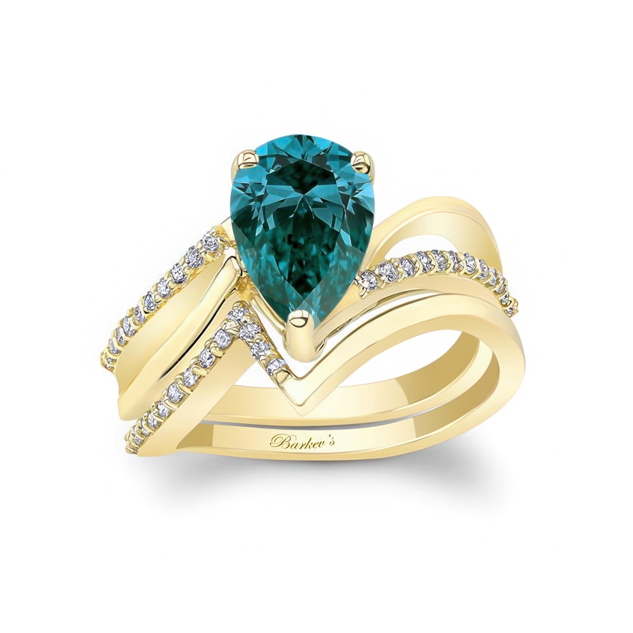Split Shank Pear Blue And White Diamond Bridal Set