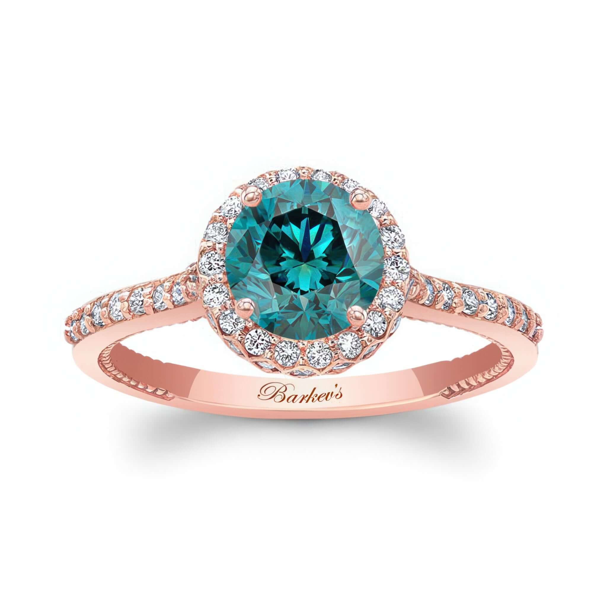 Round Halo Blue And White Diamond Ring