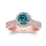 Round Halo Blue And White Diamond Wedding Set