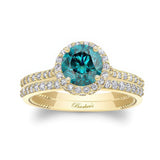 Round Halo Blue And White Diamond Wedding Set