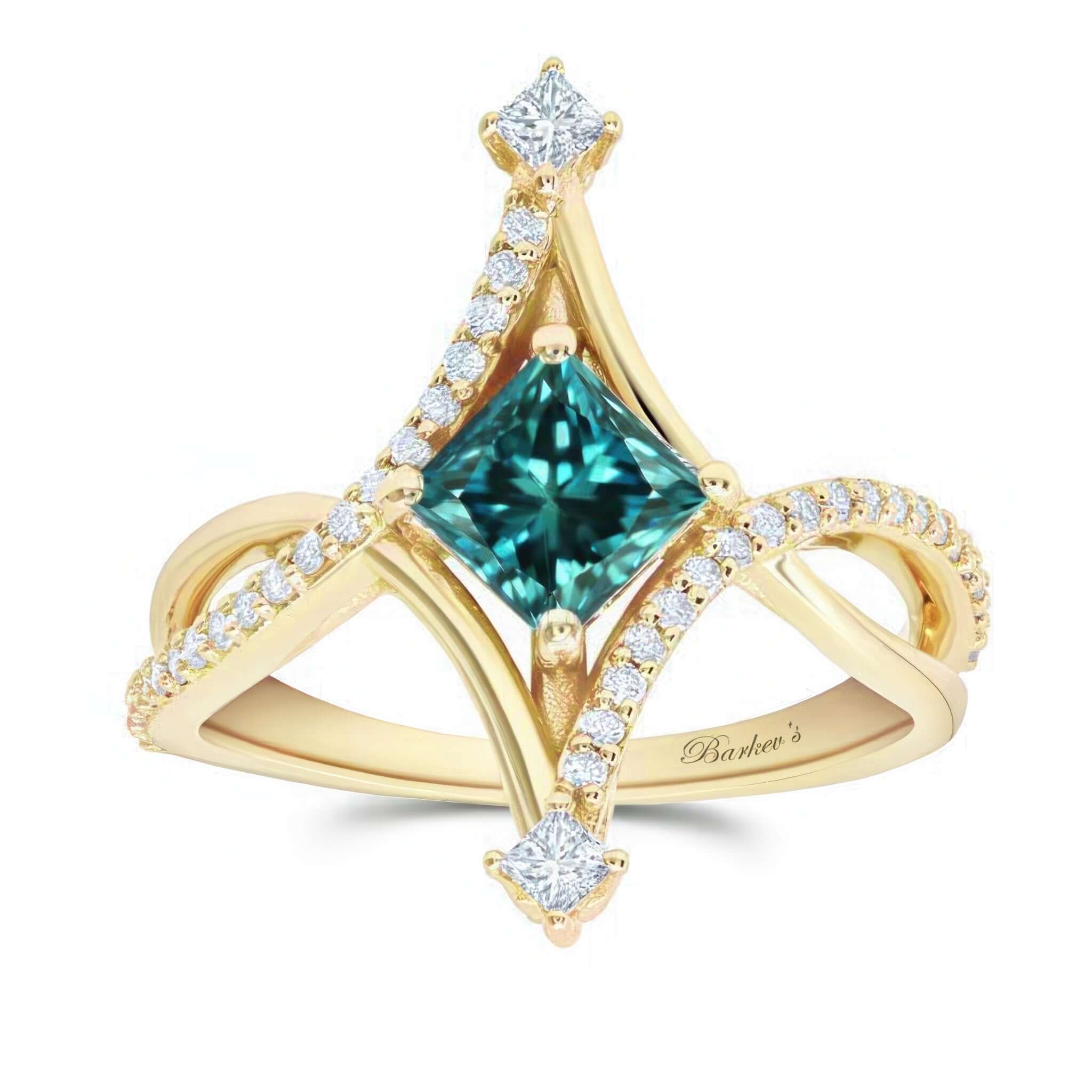 Unusual Priness Cut Blue And White Diamond Engagement Ring