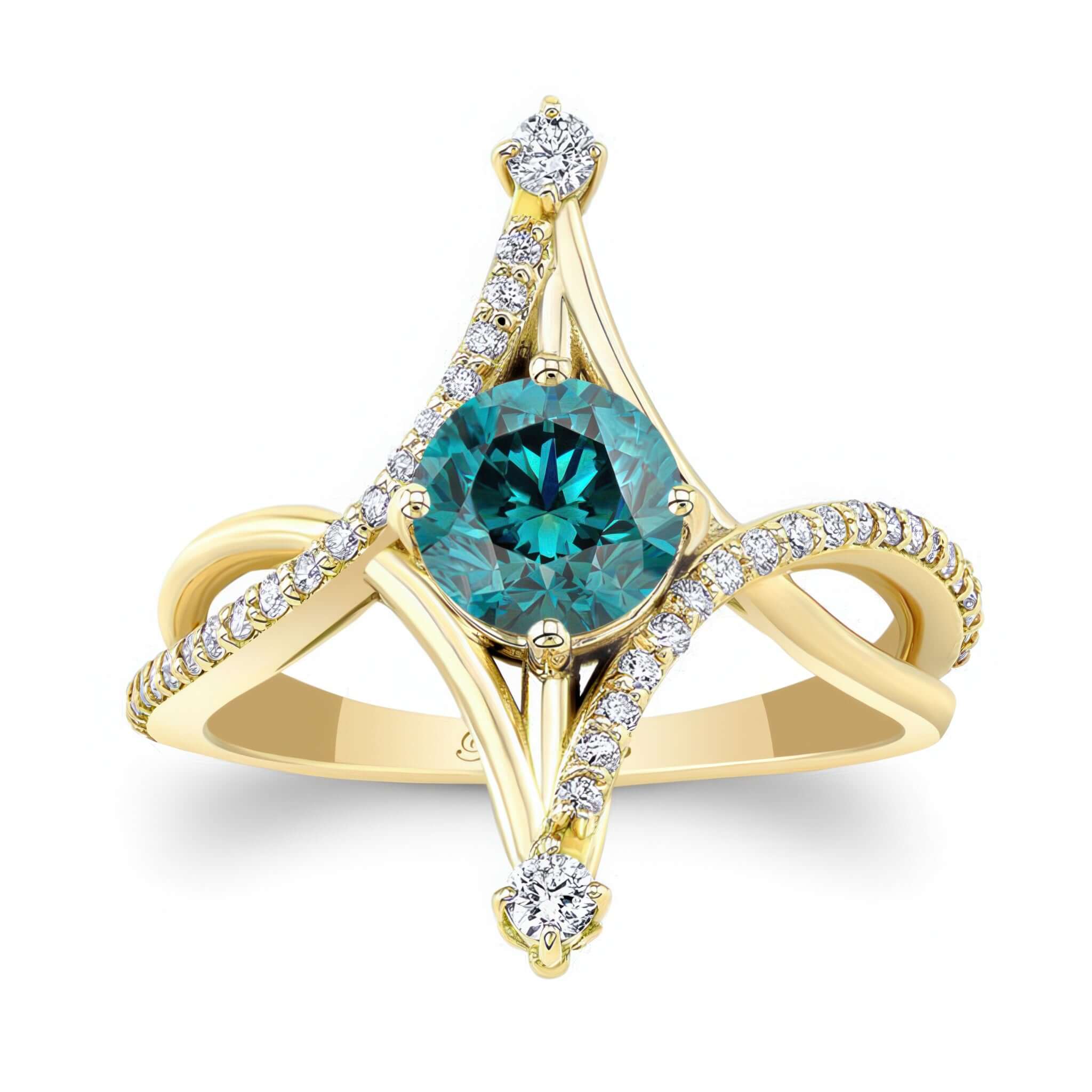 Unusual Round Blue And White Diamond Ring