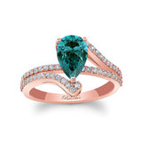 Split Shank Pear Blue And White Diamond Engagement Ring