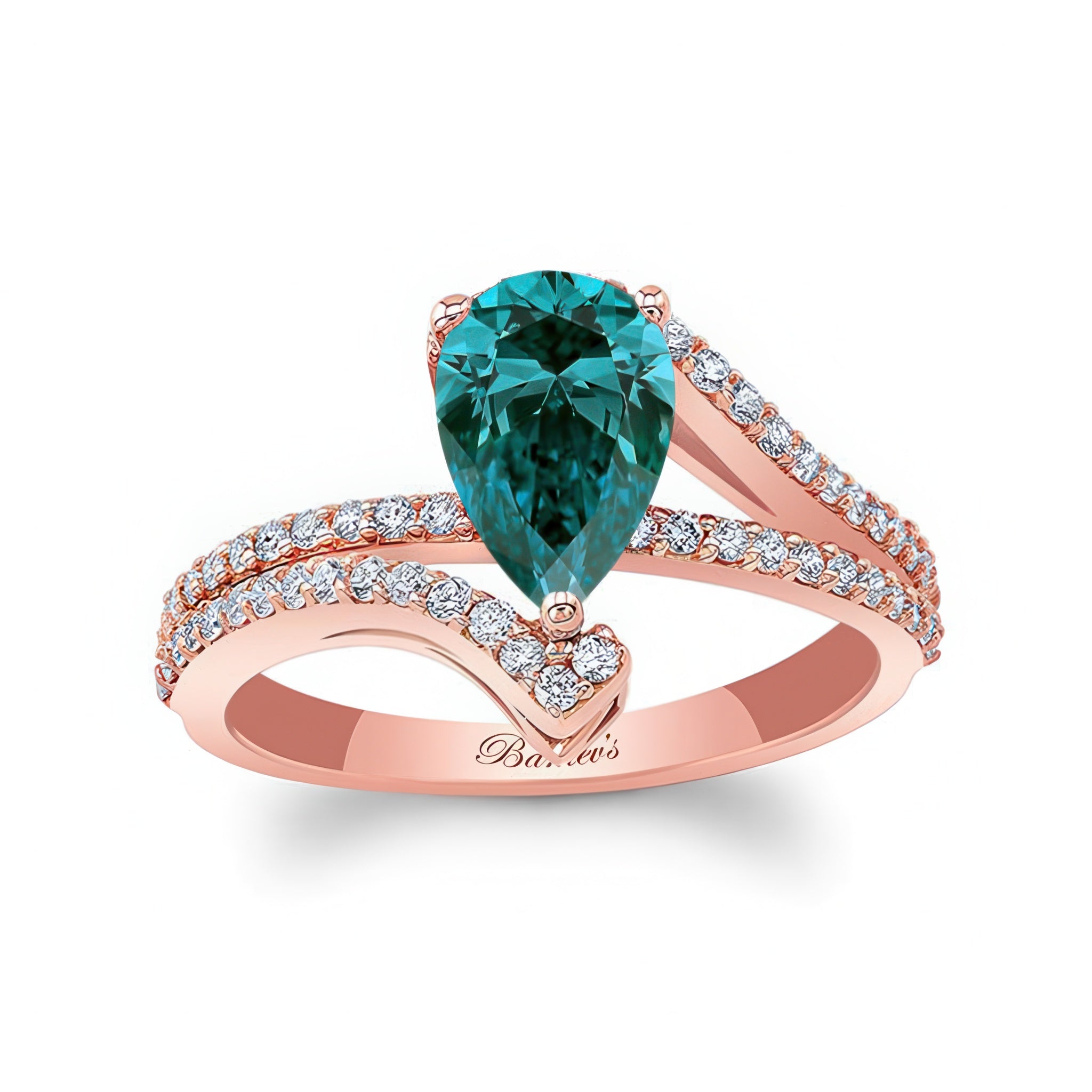 Split Shank Pear Blue And White Diamond Engagement Ring