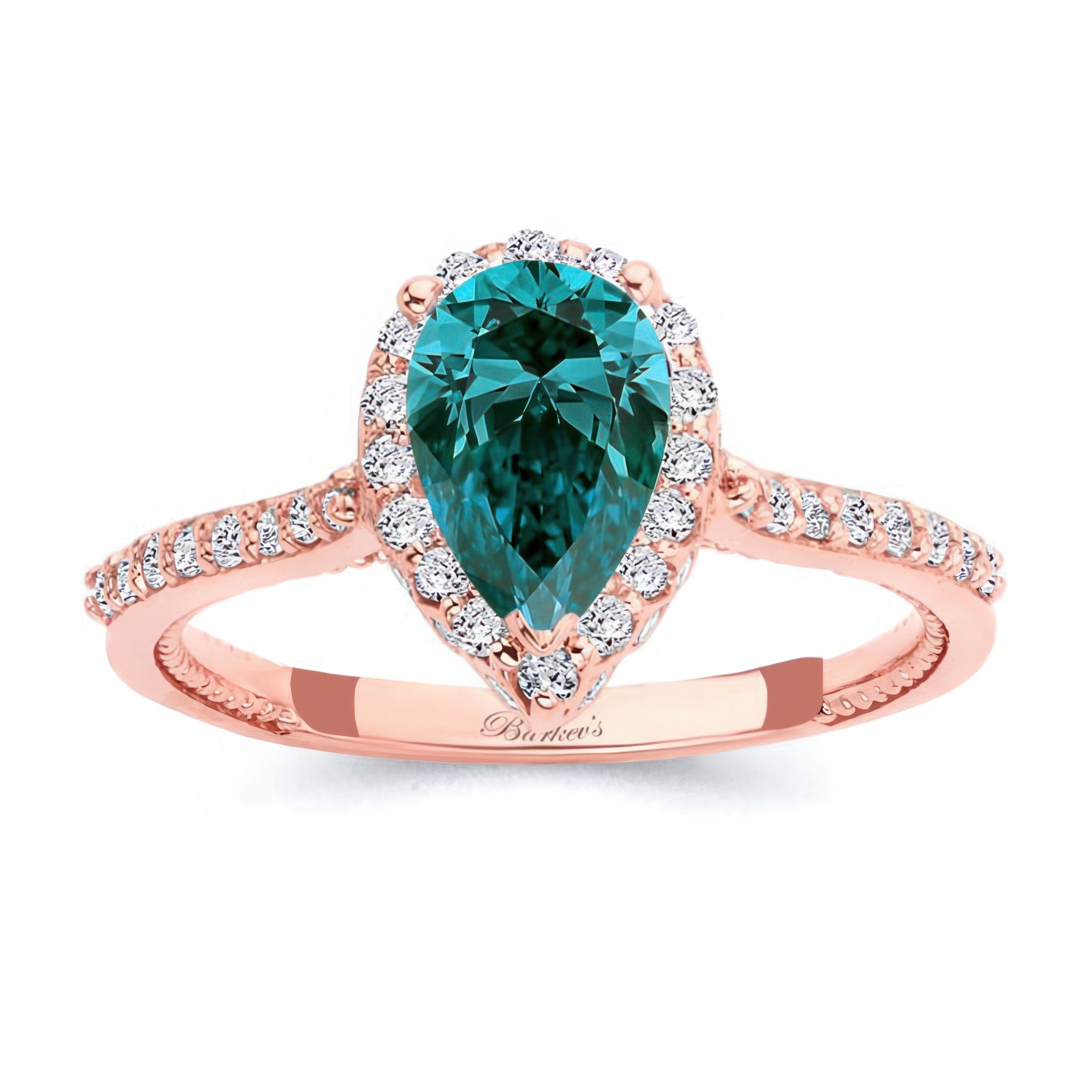 Pear Shaped Blue And White Diamond Halo Ring