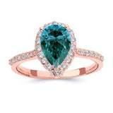 Eva 2 Carat Pear Shaped Blue And White Diamond Halo Ring