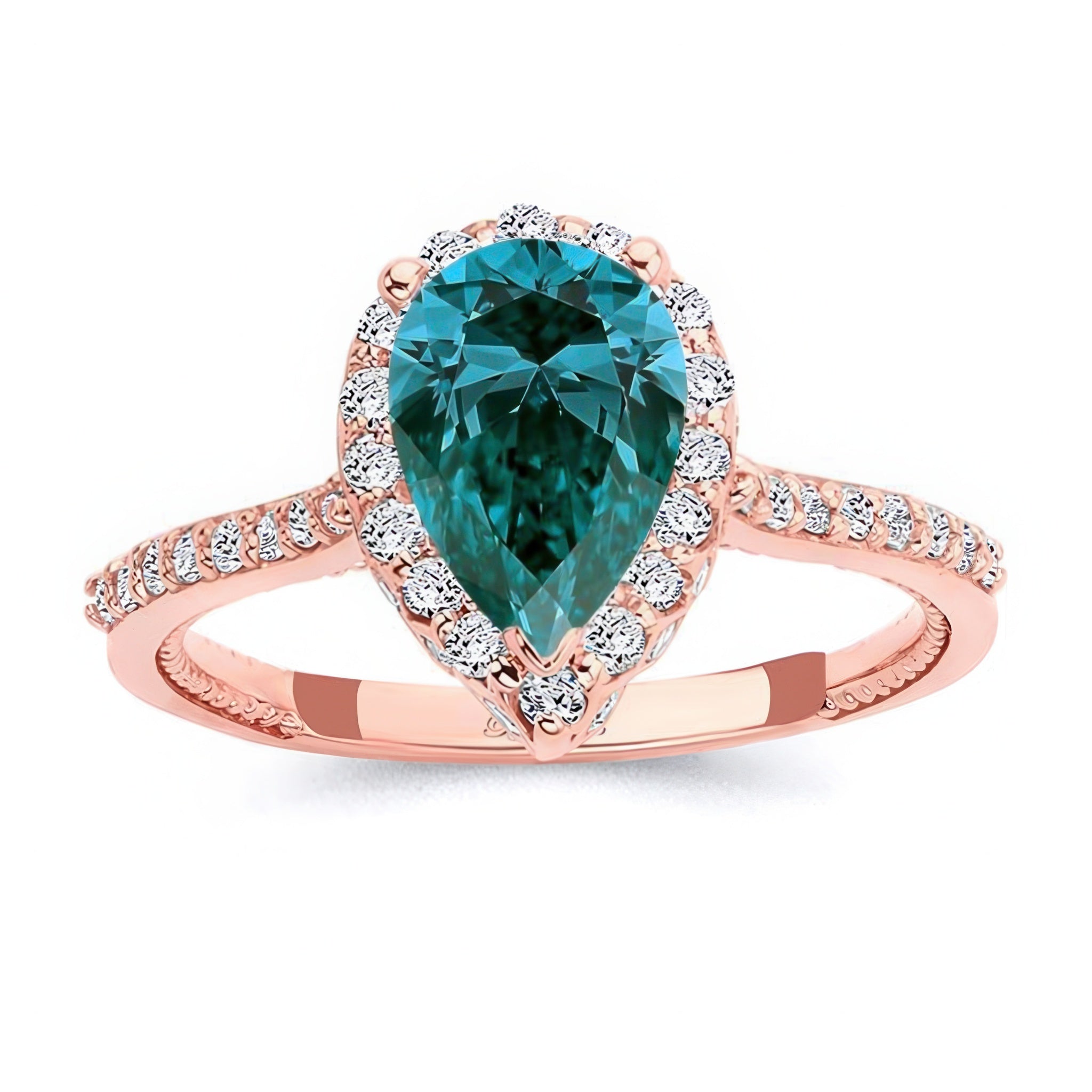 2 Carat Pear Shaped Blue And White Diamond Halo Ring