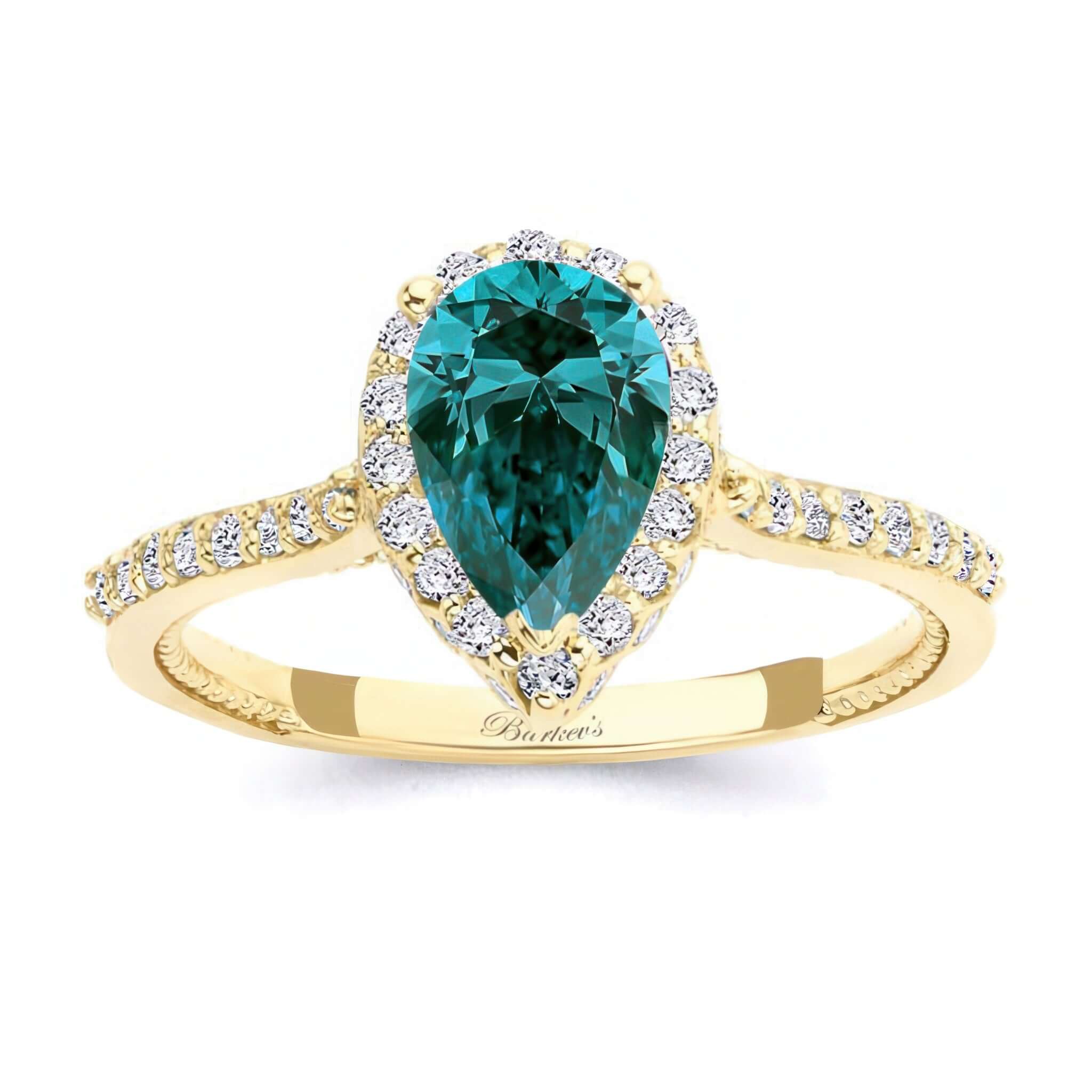 Pear Shaped Blue And White Diamond Halo Ring