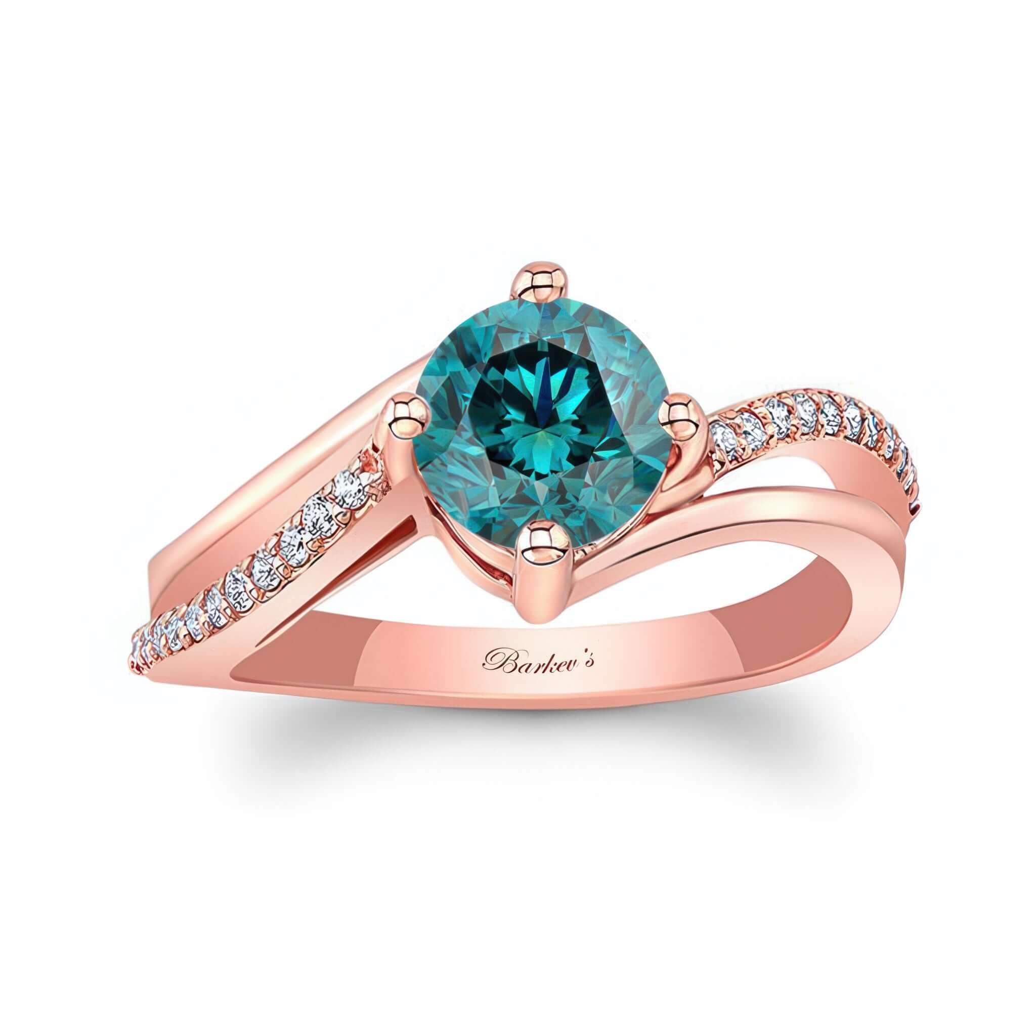 Blue And White Diamond Split Shank Engagement Ring