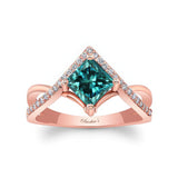 Unique Princess Cut Blue And White Diamond Engagement Ring