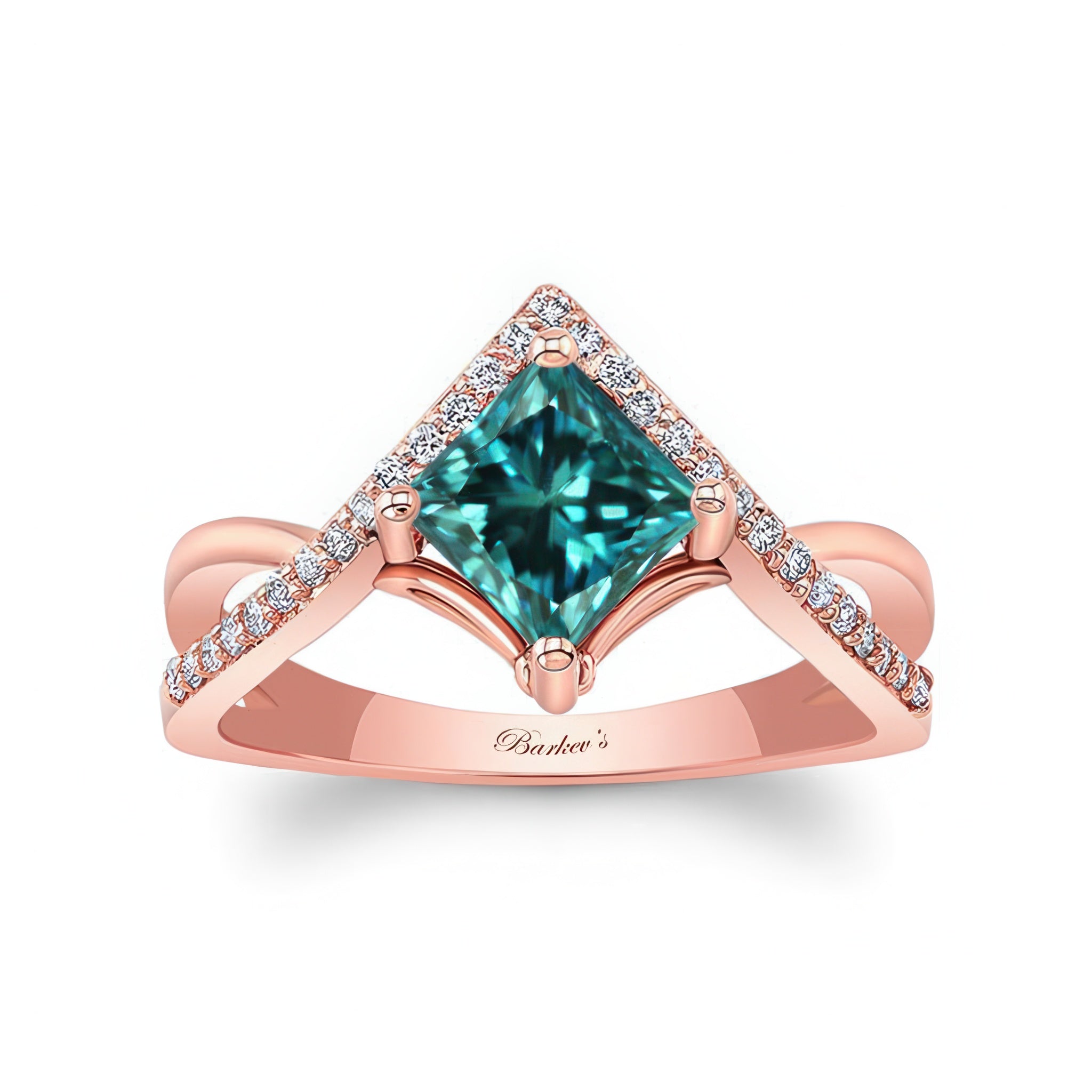 Unique Princess Cut Blue And White Diamond Engagement Ring