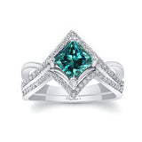 Unique Princess Cut Blue And White Diamond Wedding Set