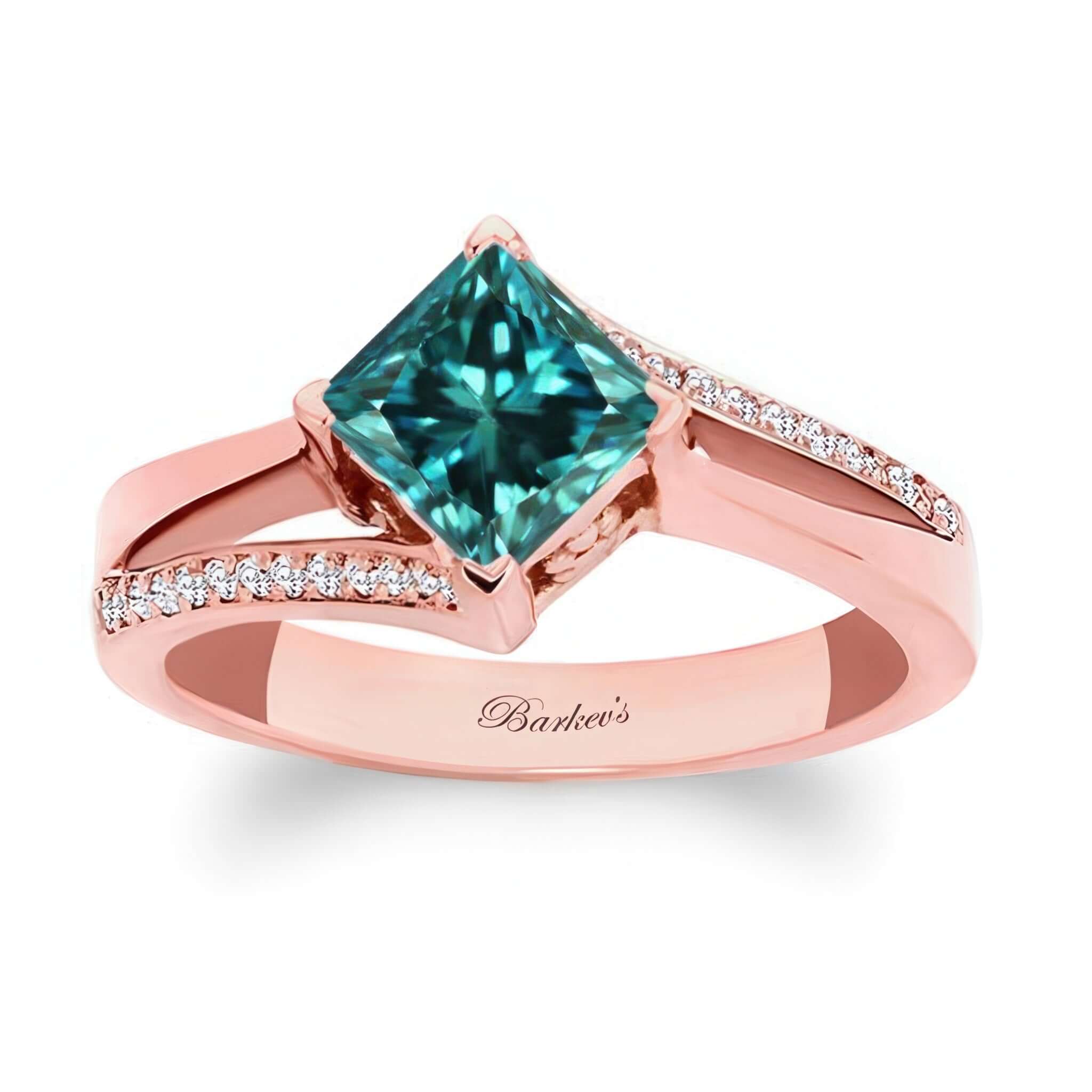 Princess Cut Blue And White Diamond Split Shank Ring