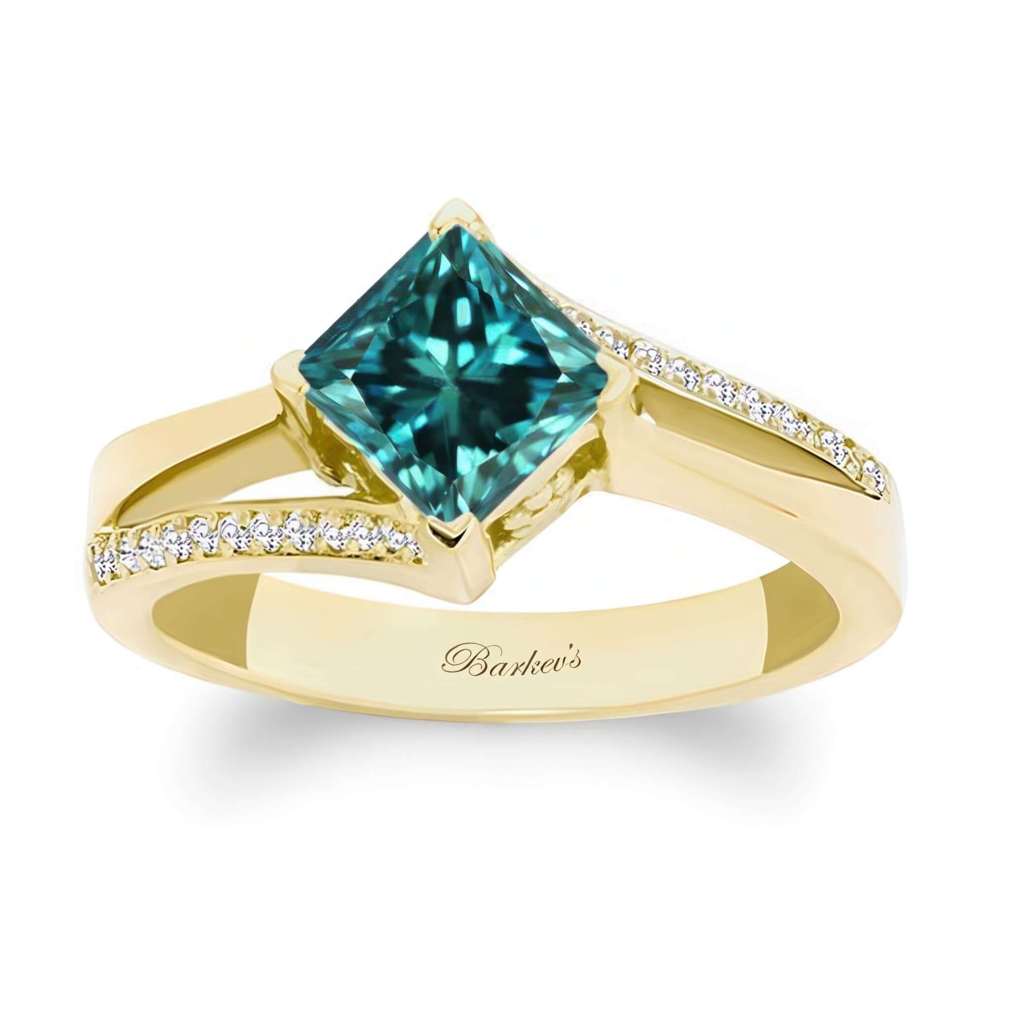 Princess Cut Blue And White Diamond Split Shank Ring