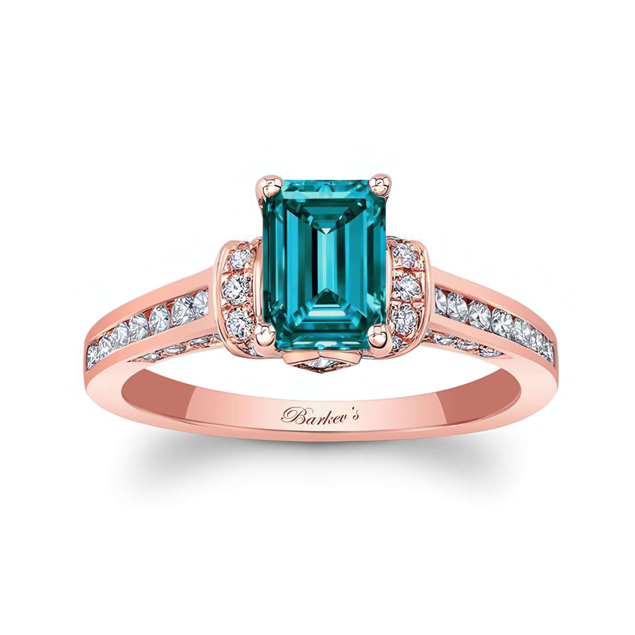 Emerald Cut Blue And White Diamond Ring