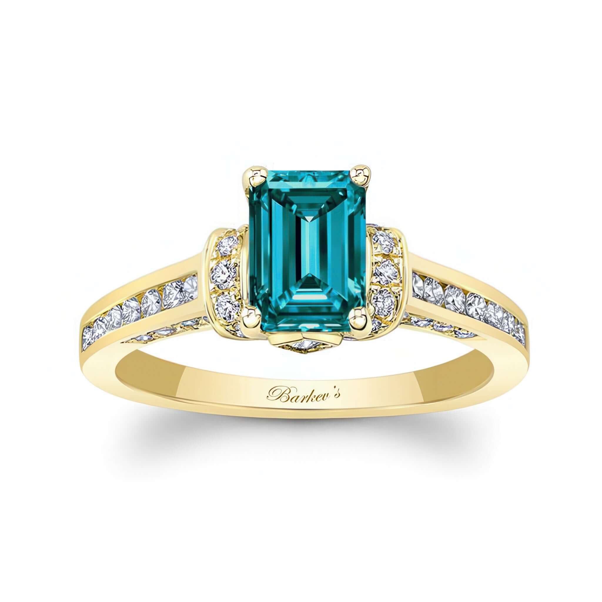 Emerald Cut Blue And White Diamond Ring